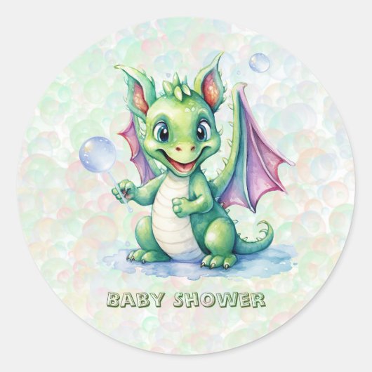 Schattigee Groene Draak met Bubbles Jongen Baby sh Ronde Sticker (Voorkant)