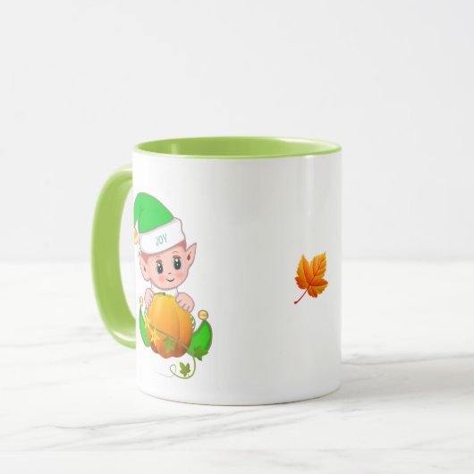 Schattigee Groene Elf met Pompoen Mok (Voorkant links)