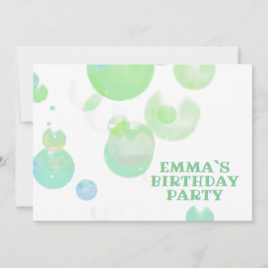 Schattigee Groene en Blauwe Bubbels Kids Verjaarda Kaart (Voorkant)