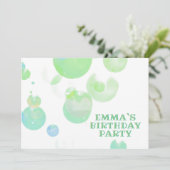 Schattigee Groene en Blauwe Bubbels Kids Verjaarda Kaart (Staand voorkant)