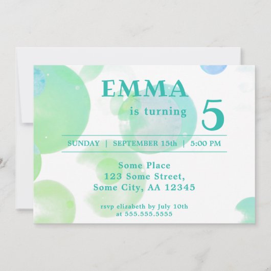 Schattigee Groene en Blauwe Bubbels Kids Verjaarda Kaart (Achterkant)