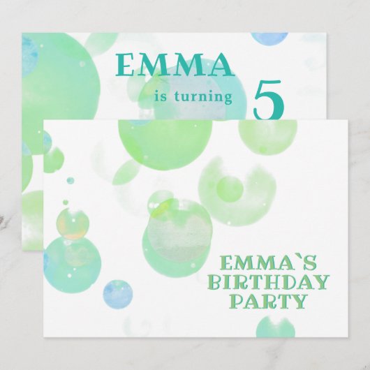 Schattigee Groene en Blauwe Bubbels Kids Verjaarda Kaart (Voorkant / Achterkant)