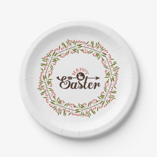 Schattigee groene en rode krans en konijn papieren bordje (Voorkant)