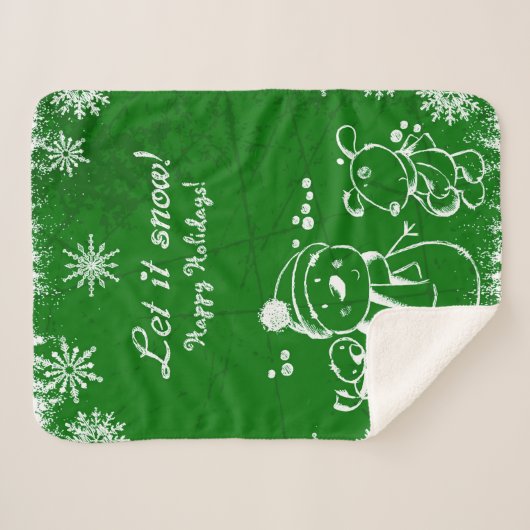 Schattigee groene en witte kerstillustratie sherpa deken (Voorkant (horizontaal))