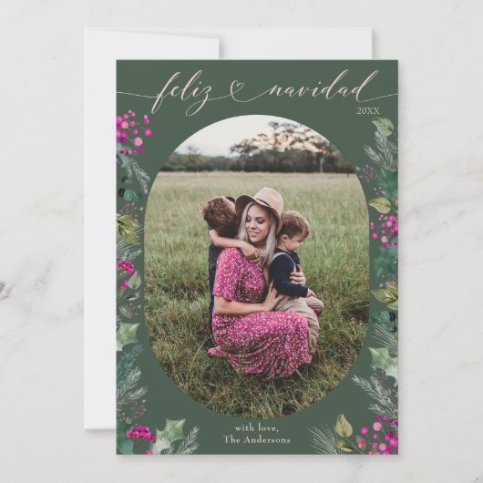 Schattigee groene foto Feliz Navidad Feestdagenkaart (Voorkant)