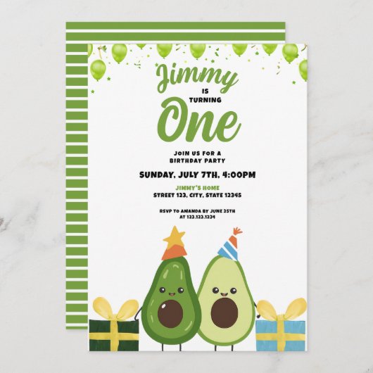 Schattigee groene fruit avocado verjaardag kaart (Voorkant / Achterkant)
