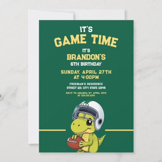 Schattigee Groene & Gele Football Dinosaurusverjaa Kaart (Voorkant)