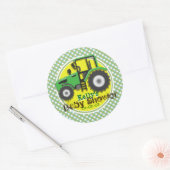 Schattigee groene & gele trekker; geruite Baby sho Ronde Sticker (Envelop)