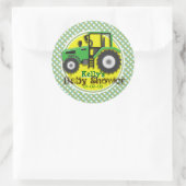 Schattigee groene & gele trekker; geruite Baby sho Ronde Sticker (Tas)