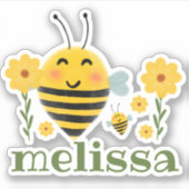 Schattigee Groene & Gele Waterverf Bijen & Naam Sticker (Voorkant)