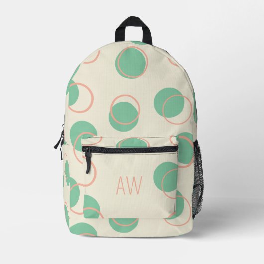 Schattigee Groene Geometrische Cirkels Monogram In Bedrukte Rugzak (Voorkant)