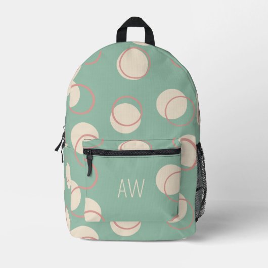 Schattigee Groene Geometrische Cirkels Monogram In Bedrukte Rugzak (Voorkant)