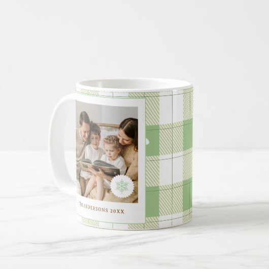 Schattigee Groene Gingham Plaid Custom Family Foto Koffiemok (Voorkant links)