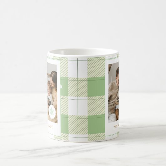 Schattigee Groene Gingham Plaid Custom Family Foto Koffiemok (Center)