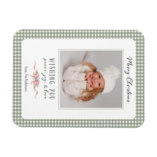 Schattigee Groene Gingham Plaid Preppy Foto Magneet (Horizontaal)