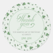 Schattigee Groene Gingham Shamrock Dank u Ronde Sticker (Voorkant)