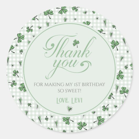 Schattigee Groene Gingham Shamrock Dank u Ronde Sticker (Voorkant)