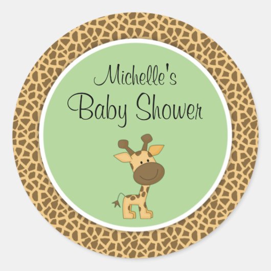 Schattigee Groene Giraffe Genderneutraal Baby show Ronde Sticker (Voorkant)