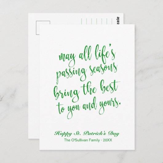 Schattigee Groene Glitter Ierse Toast St. Patrick' Briefkaart (Voorkant / Achterkant)