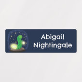 Schattigee groene gloeiworm cartoon gepersonalisee labels (Design 2)