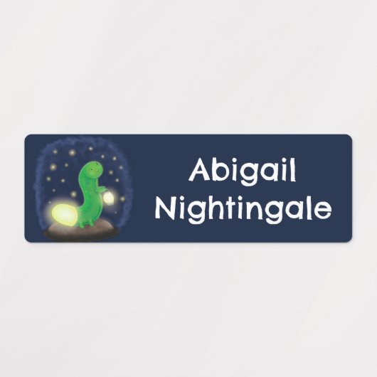 Schattigee groene gloeiworm cartoon gepersonalisee labels (Design 2)