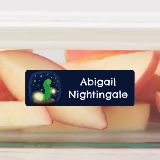 Schattigee groene gloeiworm cartoon gepersonalisee labels (Aangebracht)