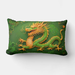 Schattigee groene gouden Chinees draak nieuwjaarsk Kussen