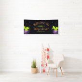 Schattigee groene Halloween Cauldron Baby shower W Spandoek (Insitu)