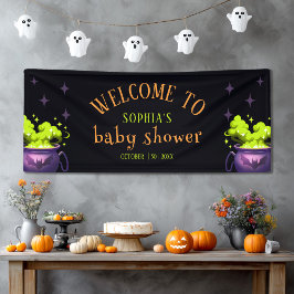 Schattigee groene Halloween Cauldron Baby shower W Spandoek
