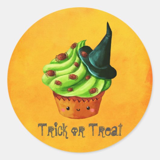 Schattigee Groene Halloween Cupcake Ronde Sticker (Voorkant)