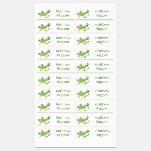 Schattigee groene Happy Grasshopper cartoon gepers Labels (Vel)