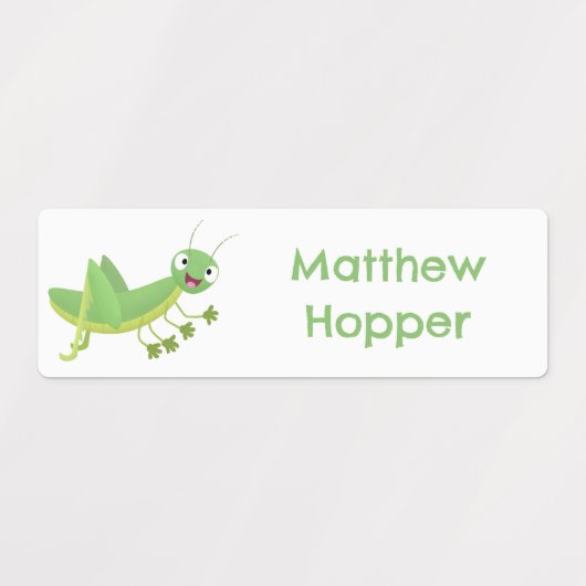 Schattigee groene Happy Grasshopper cartoon gepers Labels (Design 1)