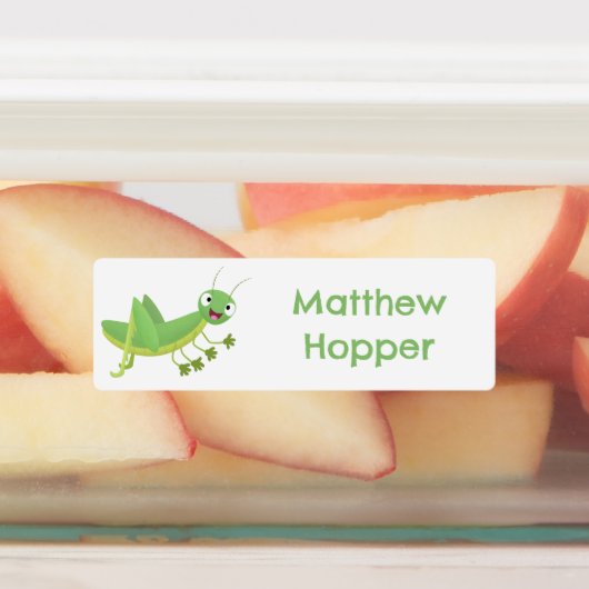Schattigee groene Happy Grasshopper cartoon gepers Labels (Aangebracht)