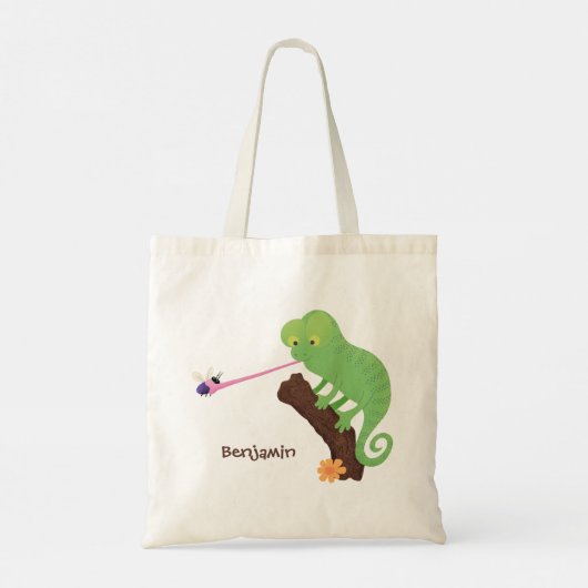 Schattigee groene kameleon hagedis cartoon geperso tote bag (Achterkant)