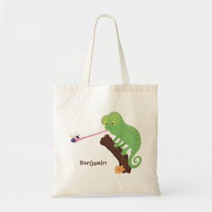 Schattigee groene kameleon hagedis cartoon geperso tote bag
