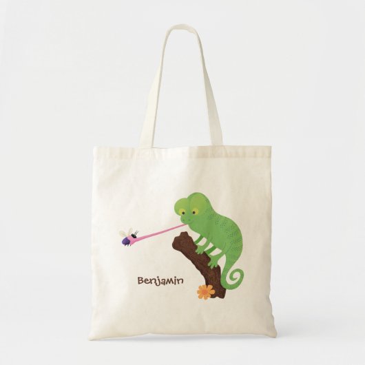 Schattigee groene kameleon hagedis cartoon geperso tote bag (Voorkant)
