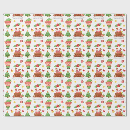 Schattigee Groene Kerst Elf Cadeaupapier (Vlak)