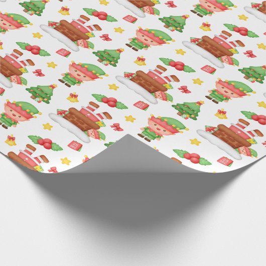 Schattigee Groene Kerst Elf Cadeaupapier (Hoek)