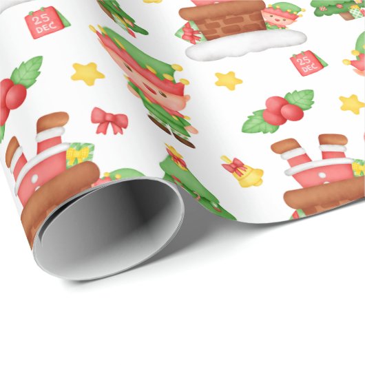 Schattigee Groene Kerst Elf Cadeaupapier (Rol Hoek)