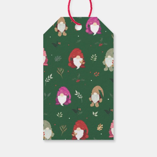 Schattigee Groene Kerst Kleurrijke Gnomen Cadeaulabel (Achterkant)