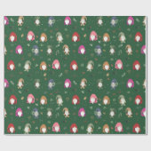 Schattigee Groene Kerst Kleurrijke Gnomen Cadeaupapier (Vlak)