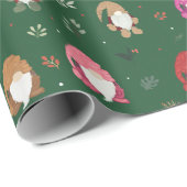Schattigee Groene Kerst Kleurrijke Gnomen Cadeaupapier (Rol Hoek)