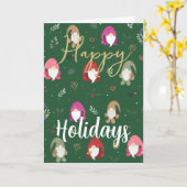 Schattigee Groene Kerst Kleurrijke Gnomen Kaart (Gele Bloem)