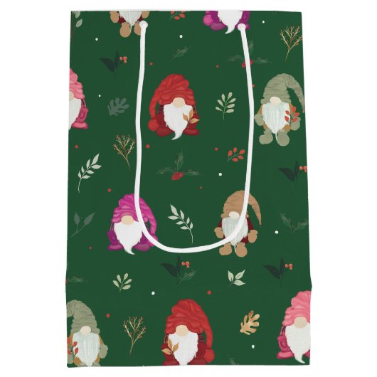 Schattigee Groene Kerst Kleurrijke Gnomen Medium Cadeauzakje (Achterkant)