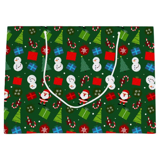 Schattigee Groene Kerstman & Sneeuwmanpatroon Groot Cadeauzakje (Voorkant)