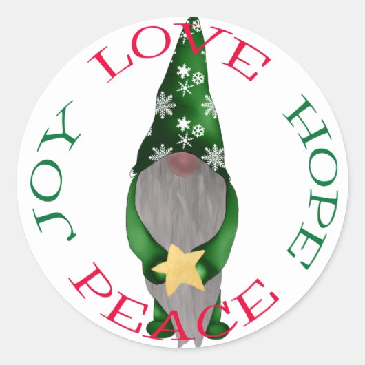 Schattigee Groene Kerstmis Gnome met Ster Ronde Sticker (Voorkant)