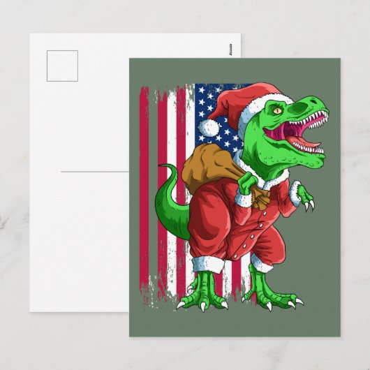 Schattigee Groene Kerstmis Santa TRex Tyrannosauru Feestdagenkaart (Voorkant / Achterkant)
