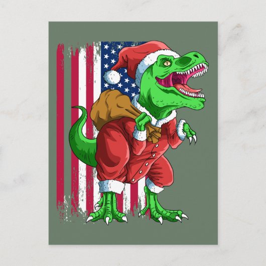 Schattigee Groene Kerstmis Santa TRex Tyrannosauru Feestdagenkaart (Voorkant)