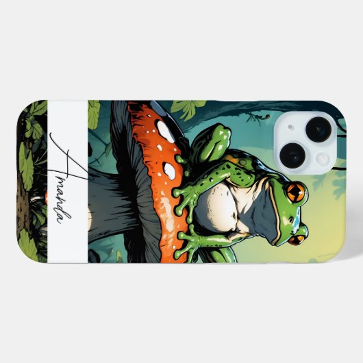 Schattigee Groene Kikker en Paddestoel aangepaste Case-Mate iPhone Case (Achterkant (horizontaal))