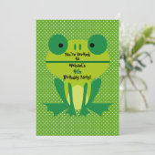 Schattigee groene kikker en Stippen feestuitnodigi Kaart (Staand voorkant)